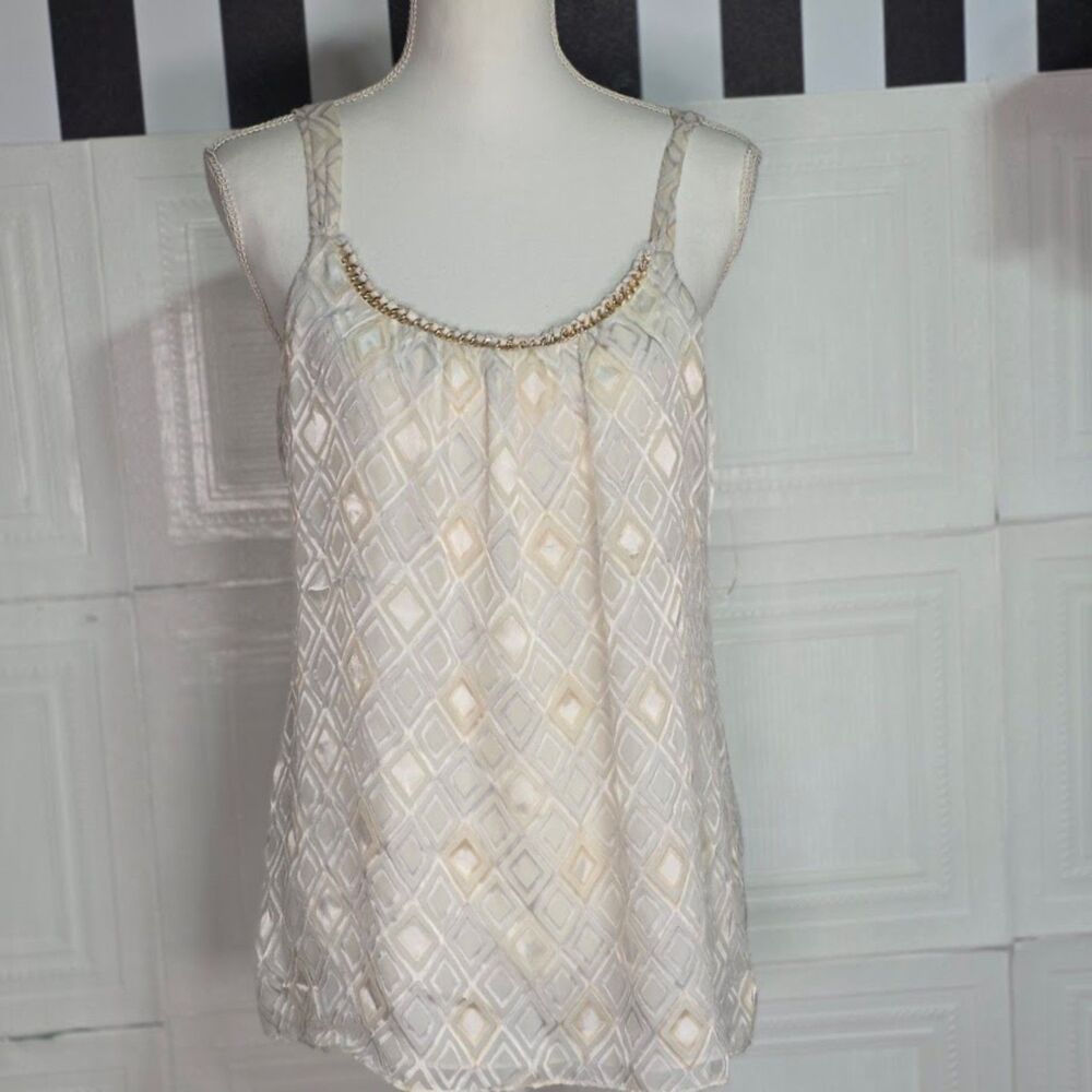 WHITE HOUSE BLACK MARKET WHBM Diamond Burnout Shell Top S